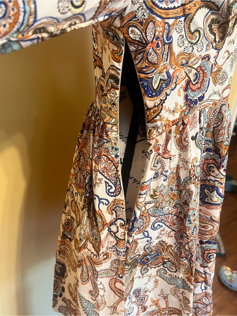 Boho Paisley V-Neck Bell Sleeve Dress - Cream size medium - Picture 7 of 12